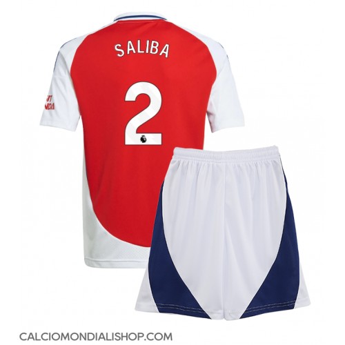 Maglie da calcio Arsenal William Saliba #2 Prima Maglia Bambino 2024-25 Manica Corta (+ Pantaloni corti)